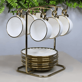 Suporte para Xicaras e Pires de Café Aço Dourado - Ela Decora